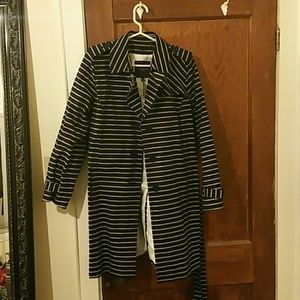 Talbots Black Striped Belted Jacket NWT